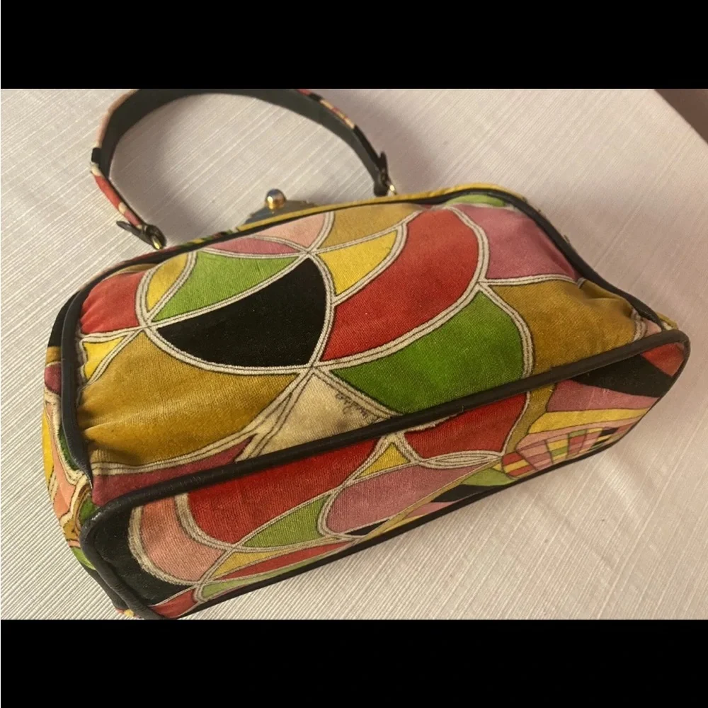 EMILIO PUCCI By Jana Vintage 60's Velvet Handbag‎ Satchel Psychedelic Mod
